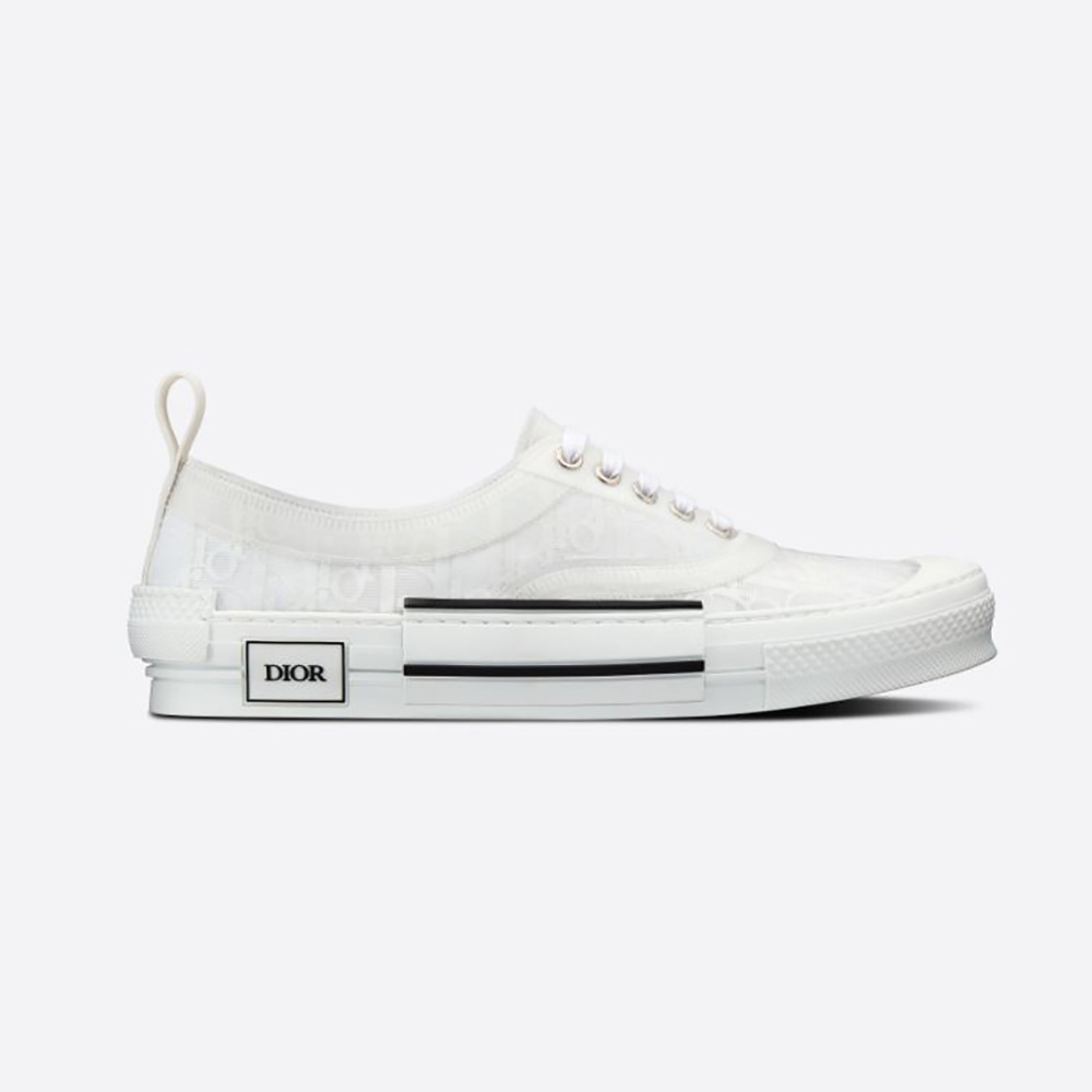 Side profile of Dior Men B23 Low-Top Sneaker White Dior Oblique Canvas