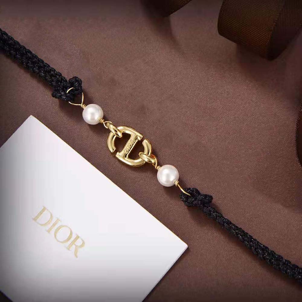 Dior Women CD Navy Bracelet Gold-Finish Metal with Black Cotton and White Resin Pearls - image 4