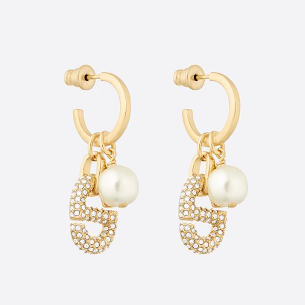 Front view of Dior Women CD Navy Earrings Gold-Finish Metal highlighting logo