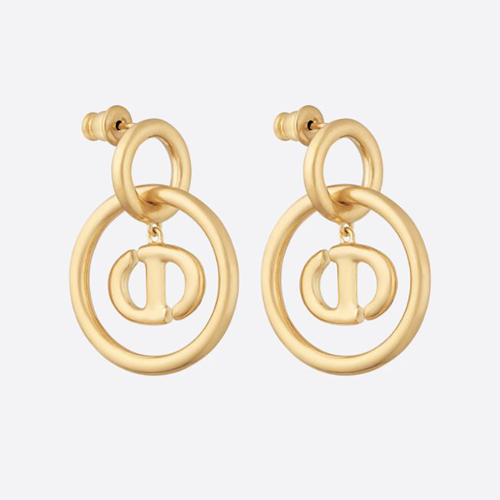 Front view of Dior Women CD Navy Earrings Gold-Finish Metal with logo detail