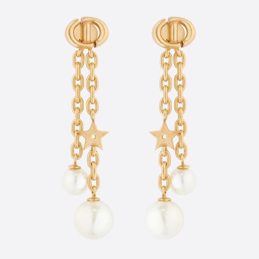 Front view of Dior Women CD Navy Earrings Gold-Finish Metal and Pearls