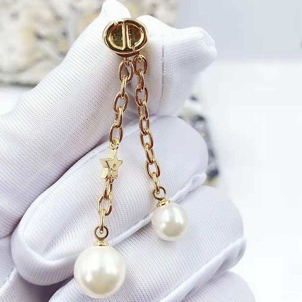 Dior Women CD Navy Earrings Gold-Finish Metal and White Resin Pearls - image 8