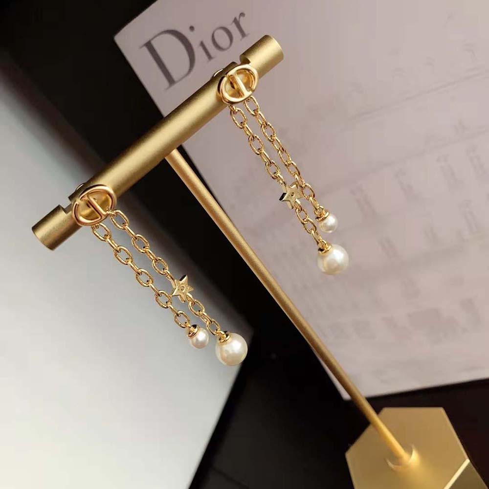 Dior Women CD Navy Earrings Gold-Finish Metal and White Resin Pearls - image 7
