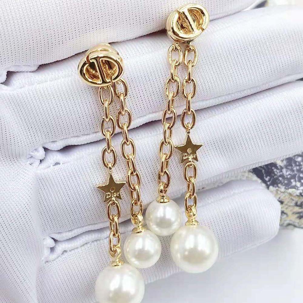 Dior Women CD Navy Earrings Gold-Finish Metal and White Resin Pearls - image 6