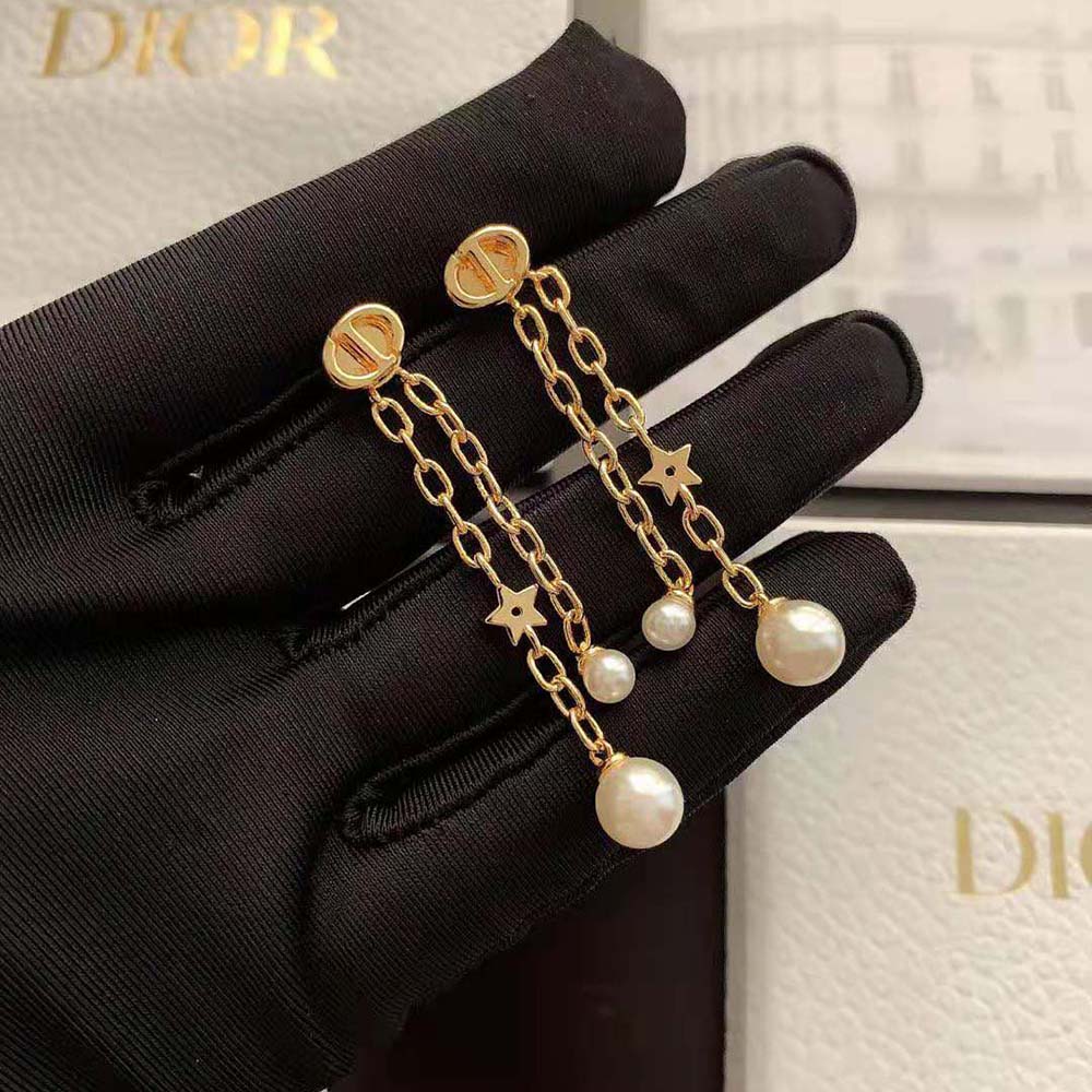 Dior Women CD Navy Earrings Gold-Finish Metal and White Resin Pearls - image 5