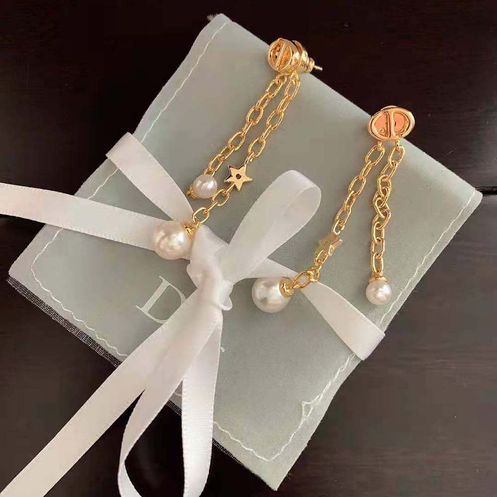 Dior Women CD Navy Earrings Gold-Finish Metal and White Resin Pearls - image 4