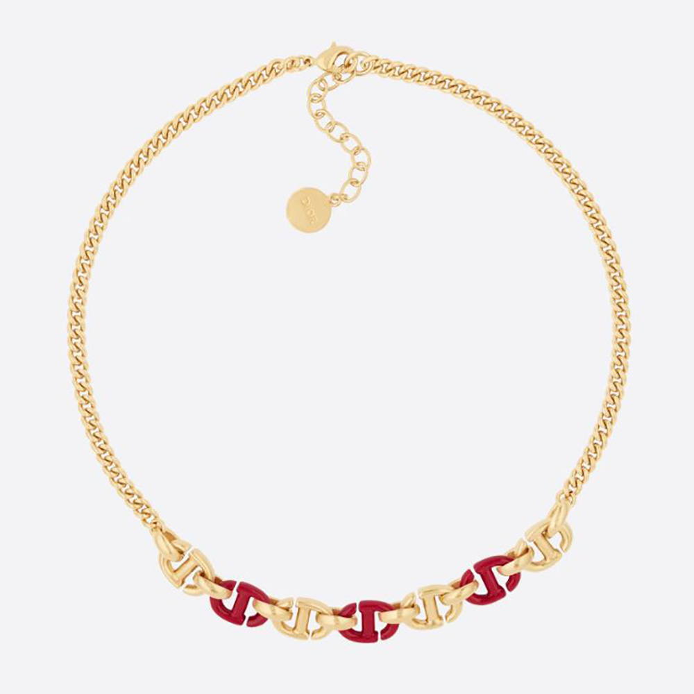 Front view of Dior Women CD Navy Necklace Gold-Finish Metal and Raspberry Lacquer