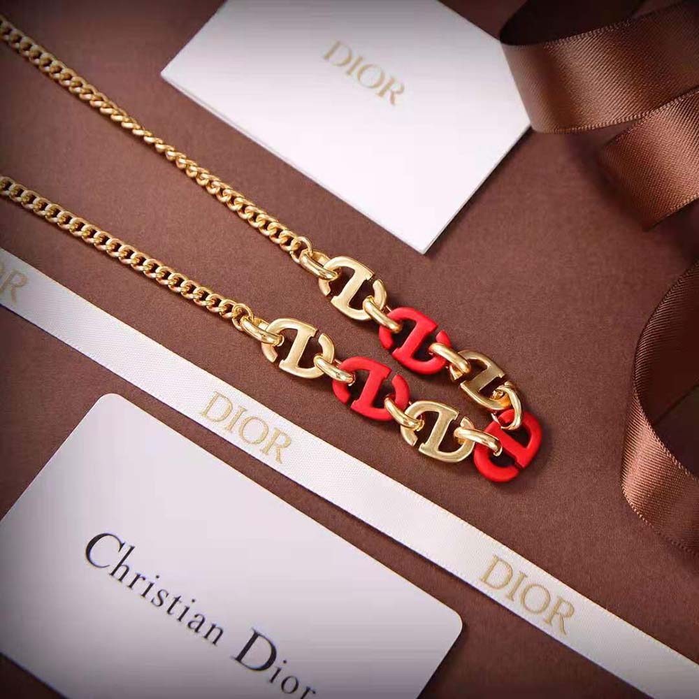 Dior Women CD Navy Necklace Gold-Finish Metal and Raspberry Lacquer - image 6