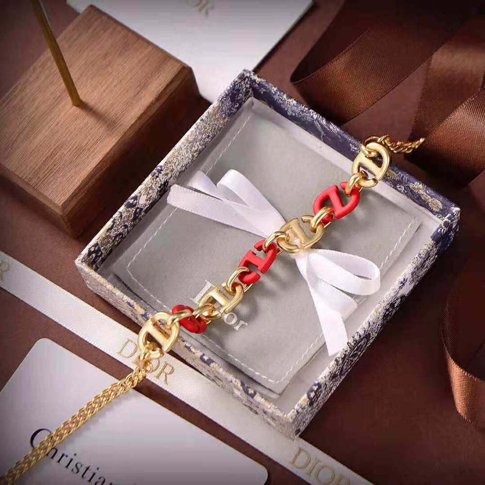 Dior Women CD Navy Necklace Gold-Finish Metal and Raspberry Lacquer - image 5