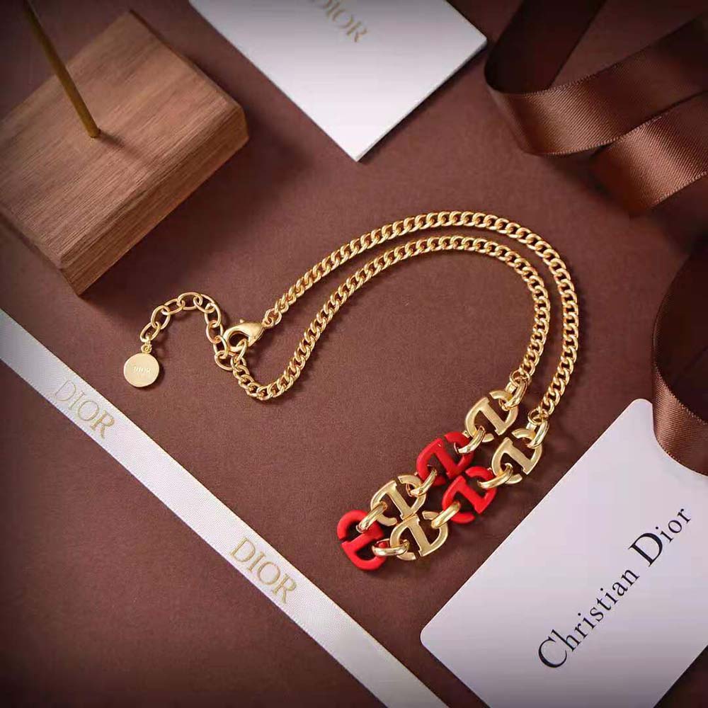 Detail of Dior Women CD Navy Necklace lobster clasp and CD logo charm
