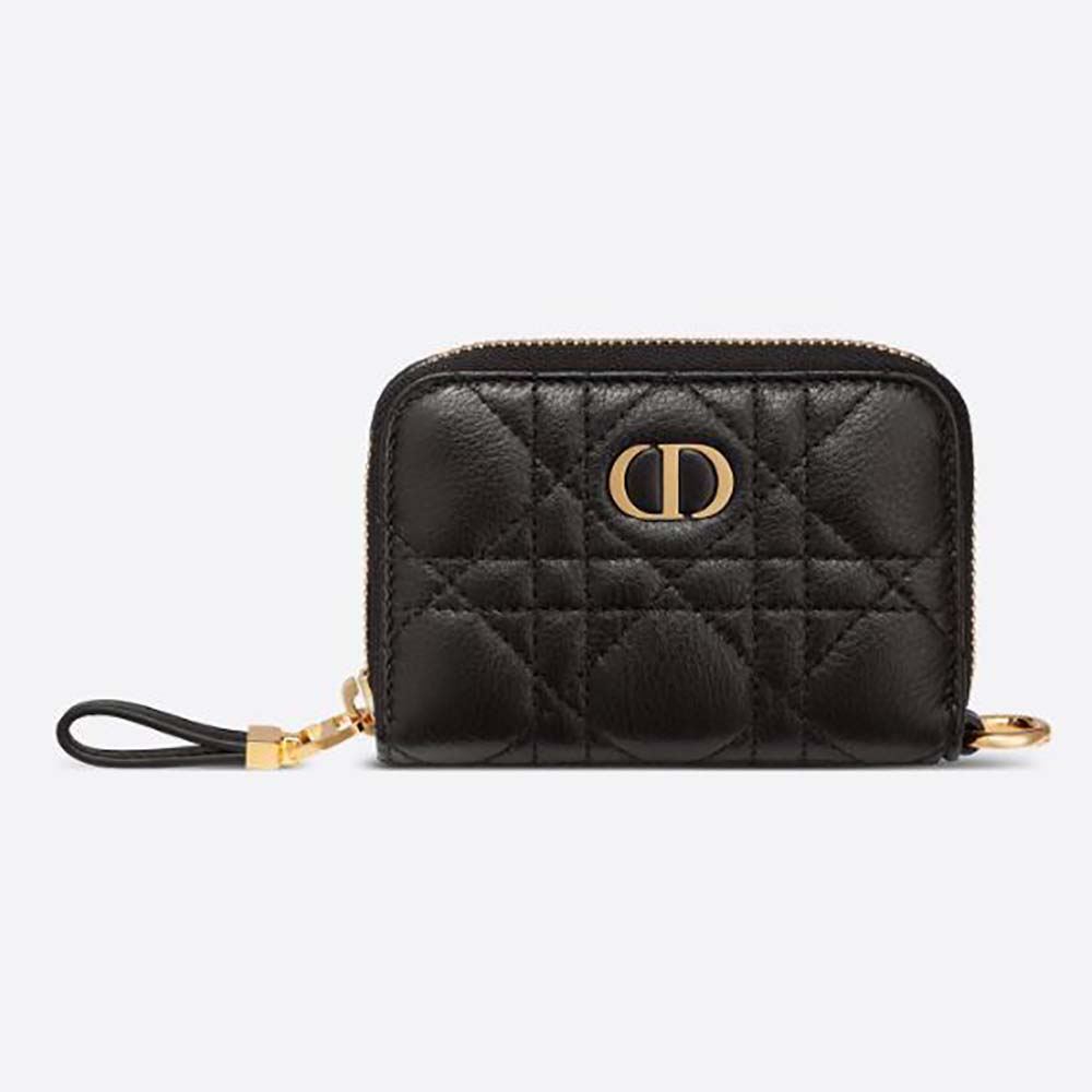 Front view of Dior Women Caro Detachable Card Holder Black Calfskin