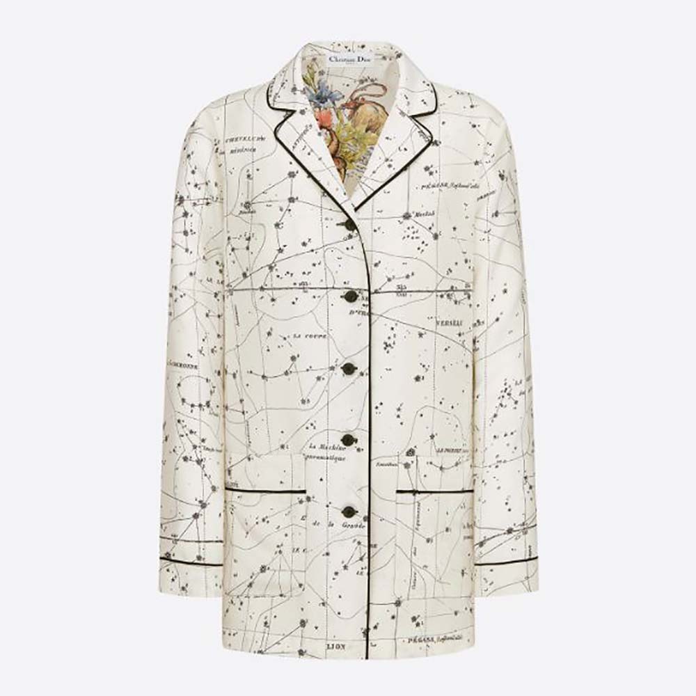 Front view of Dior Women Chez Moi Jacket White Dior Zodiac Silk Twill