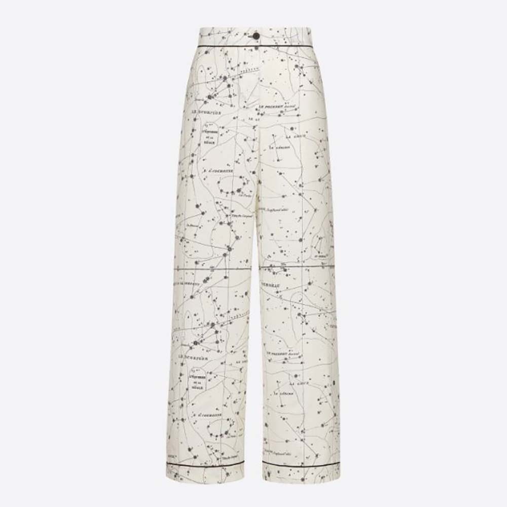 Front view of Dior Women Chez Moi Pants White Dior Zodiac Silk Twill