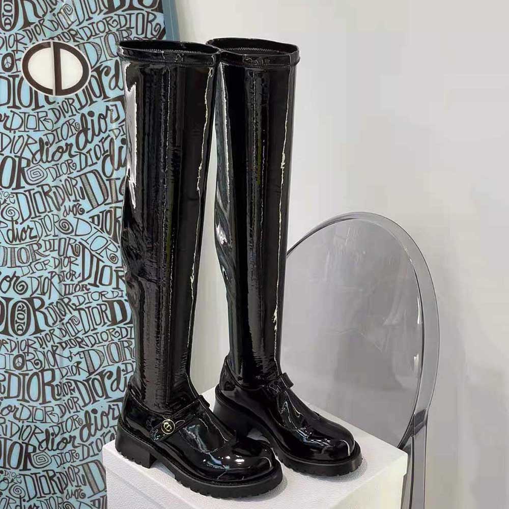 Rear view showing silhouette and hardware details of Dior Women D-Doll Thigh Boot