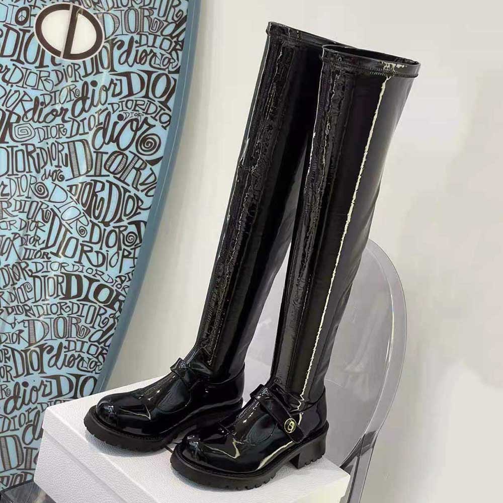 Dior Women D-Doll Thigh Boot Black Crinkled and Stretch Patent Calfskin - image 5
