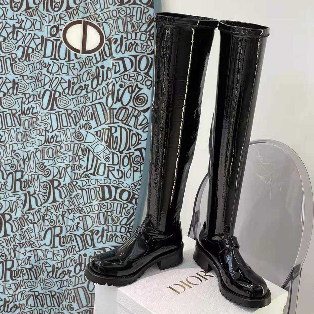 Dior Women D-Doll Thigh Boot Black Crinkled and Stretch Patent Calfskin - image 4