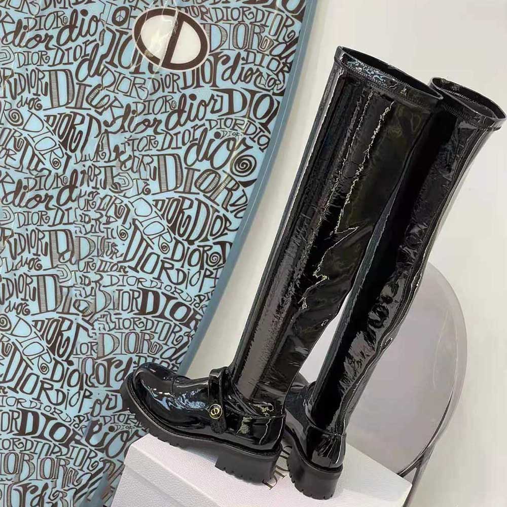 Dior Women D-Doll Thigh Boot Black Crinkled and Stretch Patent Calfskin - image 6