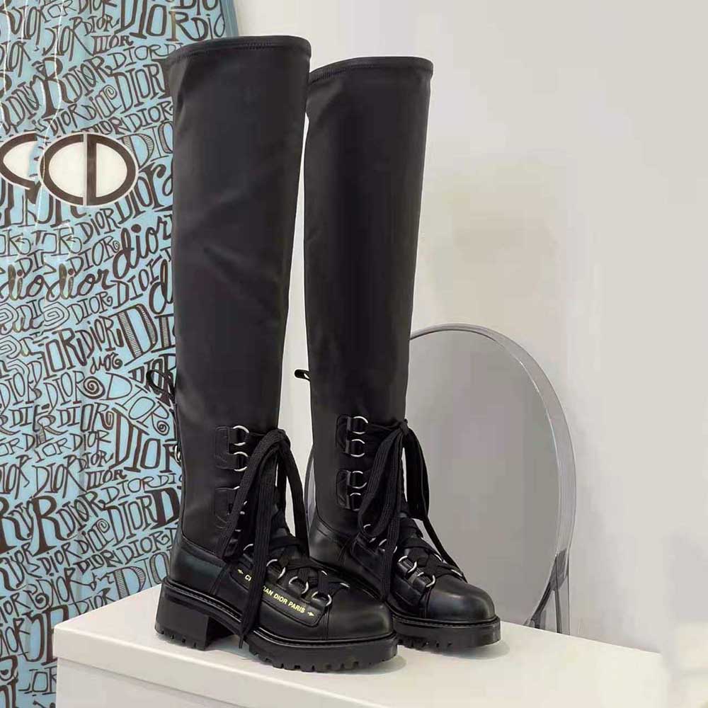 Close-up of zipper and signature hardware on Dior Women D-Doll Thigh Boot