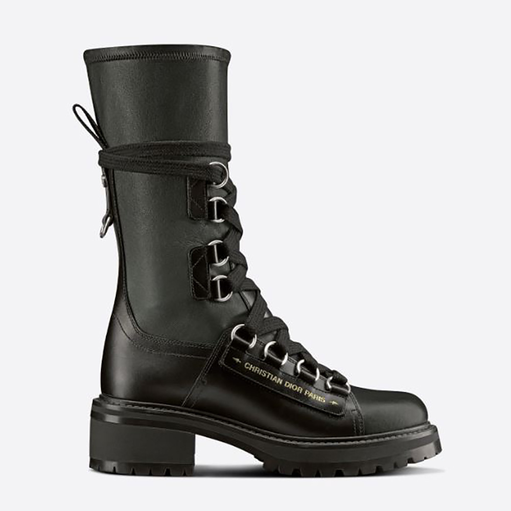 Side view of Dior Women D-Fight Ankle Boot Black Lambskin