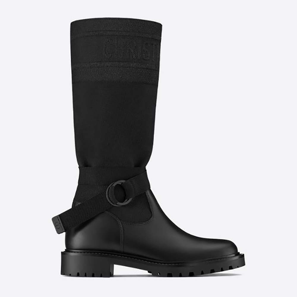 Side view of Dior Women D-Major Boot Black Technical Fabric and Calfskin