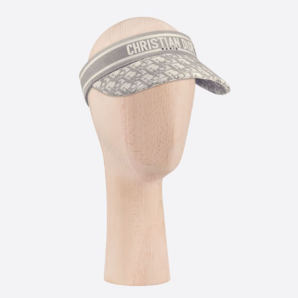Front view of Dior Women D-Oblique Visor Gray Cotton showing curved brim