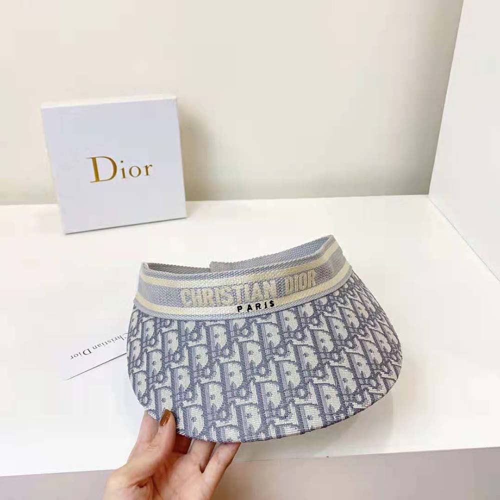 Back view of Dior Women D-Oblique Visor Gray Cotton adjustable strap
