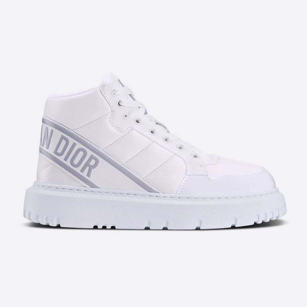 Side view of Dior Women D-Player Sneaker White Quilted Nylon high-top