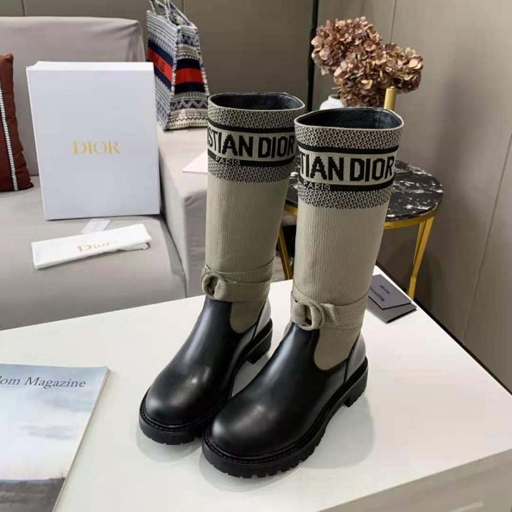 Top angle showcasing materials on Dior Women D-major Boot