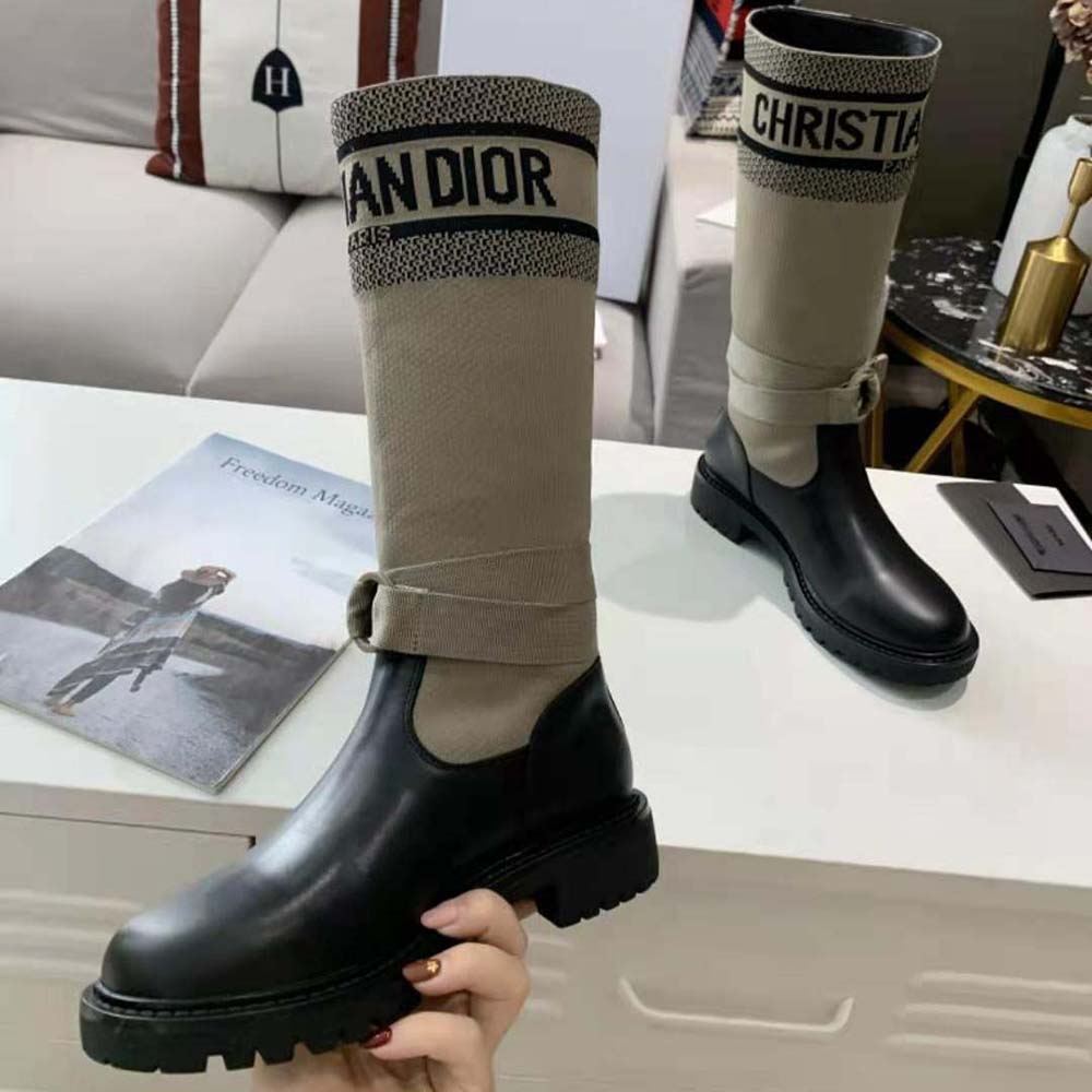 Dior Women D-major Boot Taupe and Black Technical Fabric and Black Calfskin - image 6