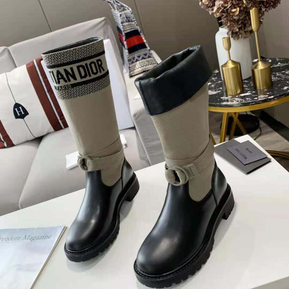 Dior Women D-major Boot Taupe and Black Technical Fabric and Black Calfskin - image 4