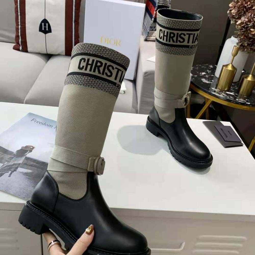 Dior Women D-major Boot Taupe and Black Technical Fabric and Black Calfskin - image 7