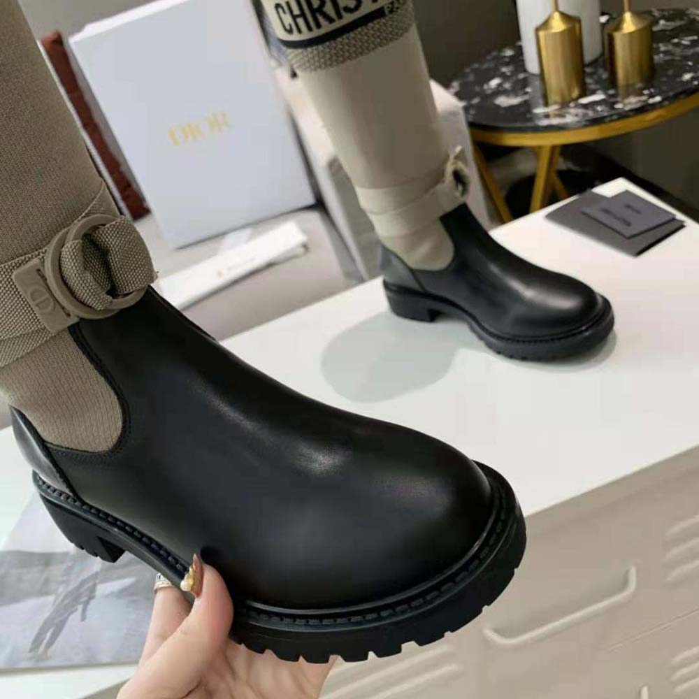 Dior Women D-major Boot Taupe and Black Technical Fabric and Black Calfskin - image 9
