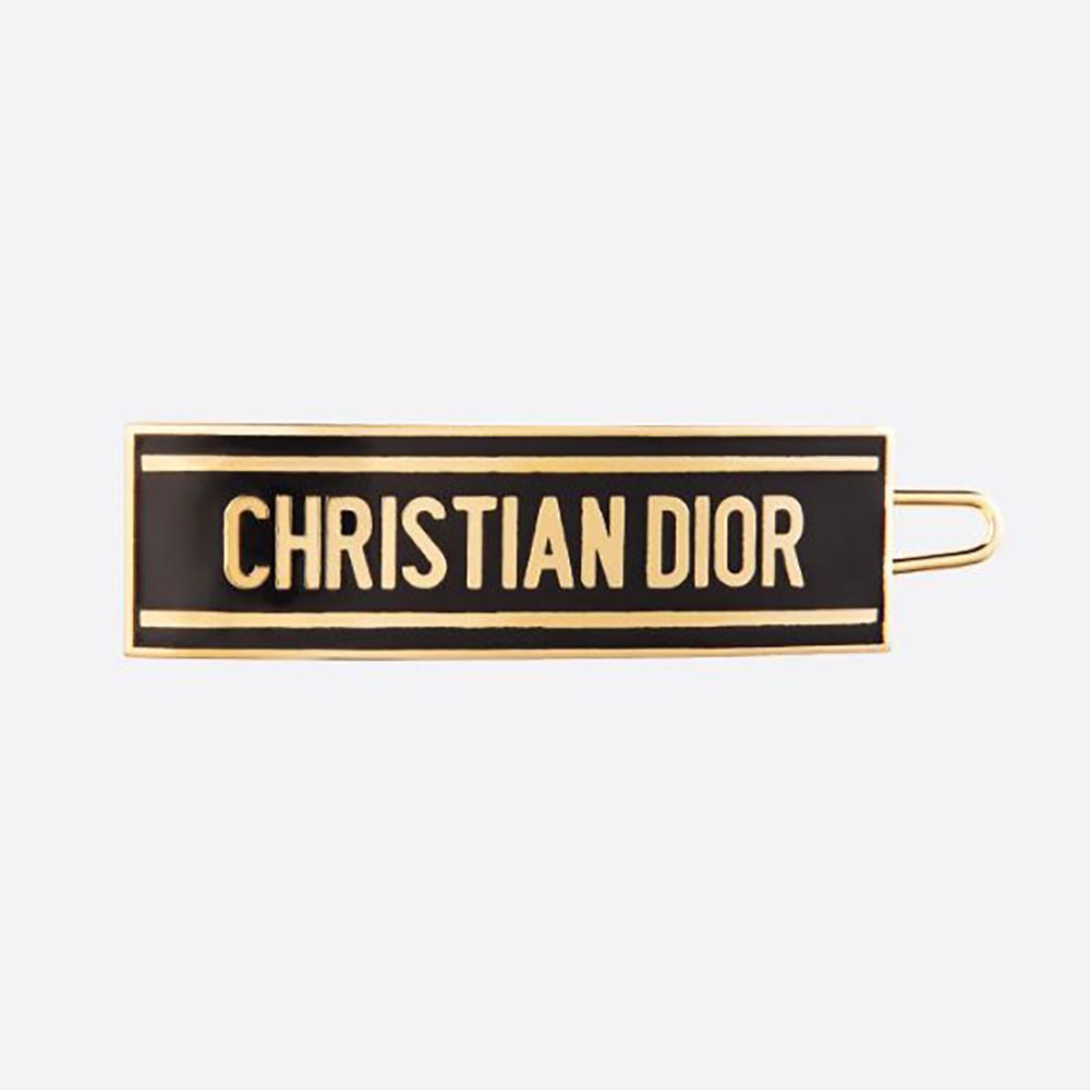 Close-up of Dior Women Dior-ID Barrette gold-finish metal and black lacquer detail