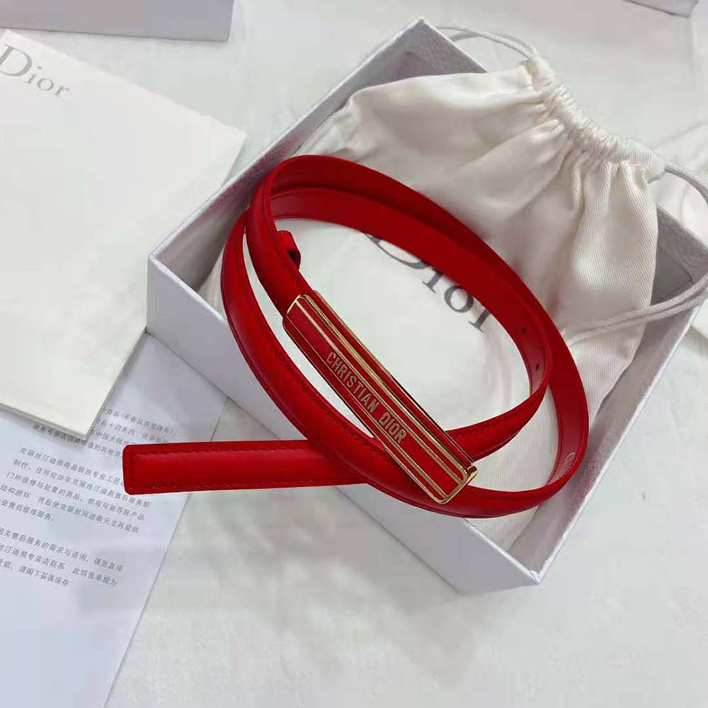 Side angle highlighting smooth raspberry calfskin texture on Dior-id Belt