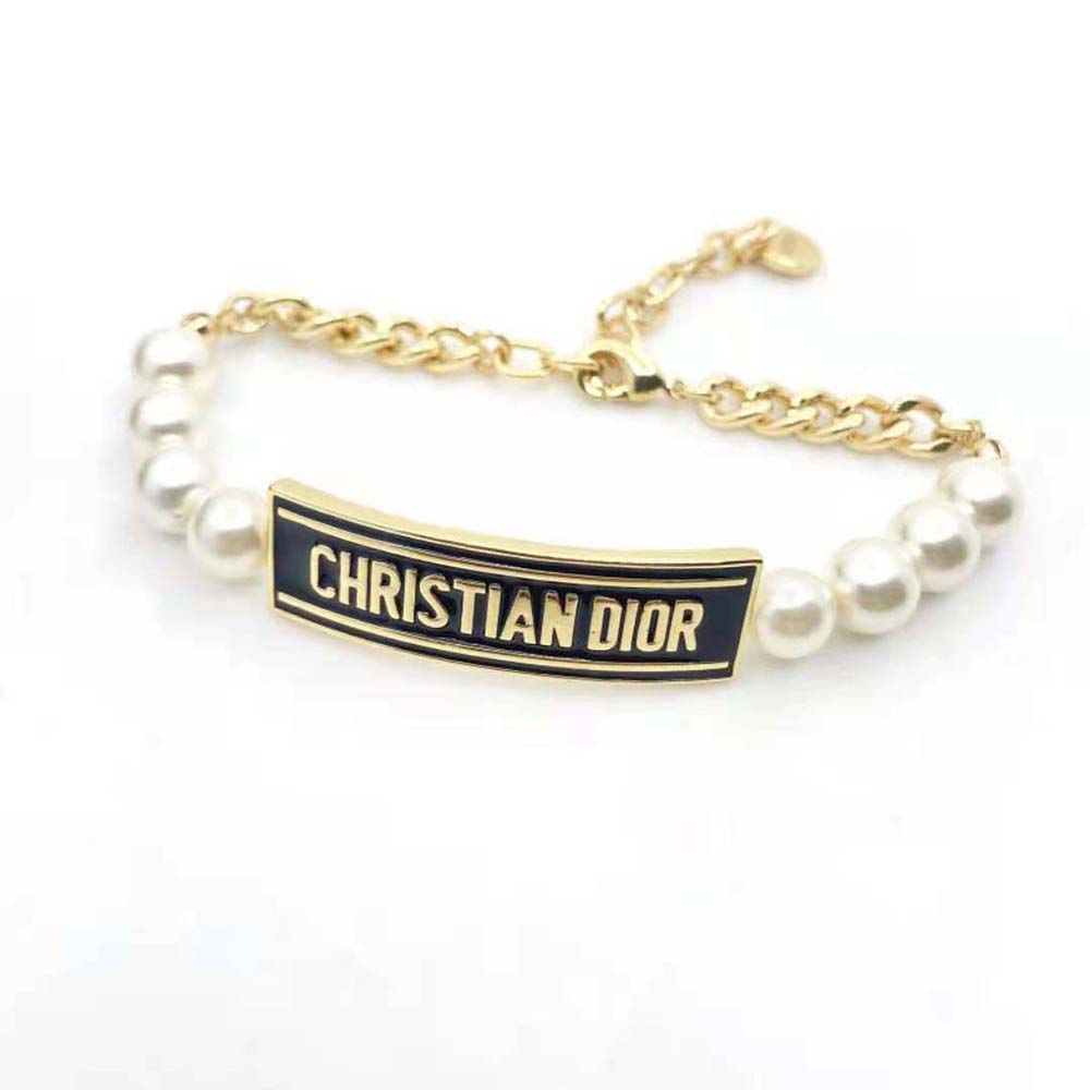 Dior Women Dior-id Bracelet Gold-Finish Metal with White Resin Pearls and Black Lacquer - image 4