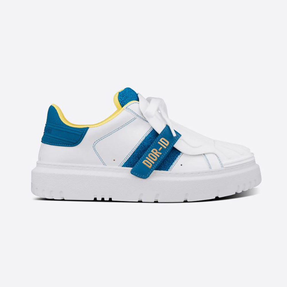 Side profile of Dior Women Dior-id Sneaker White Calfskin Terry Cotton-Blue