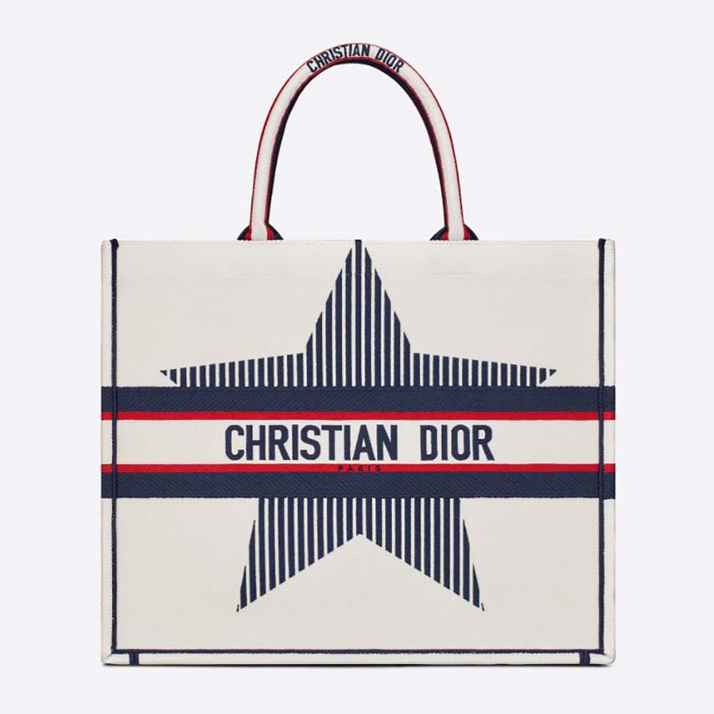 Front view of Dior Women Dioralps Dior Book Tote White Three-Tone Embroidery