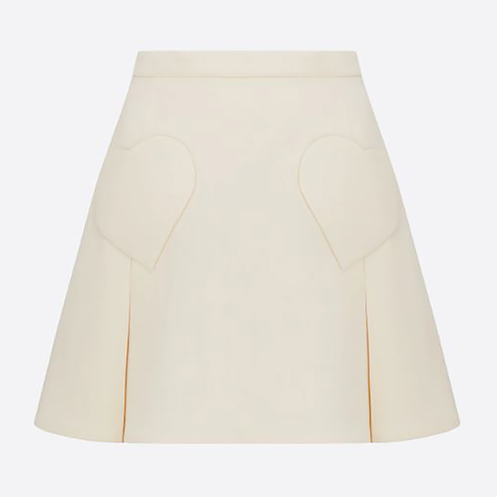 Front view of Dior Women Dioramour Miniskirt in ecru wool and silk