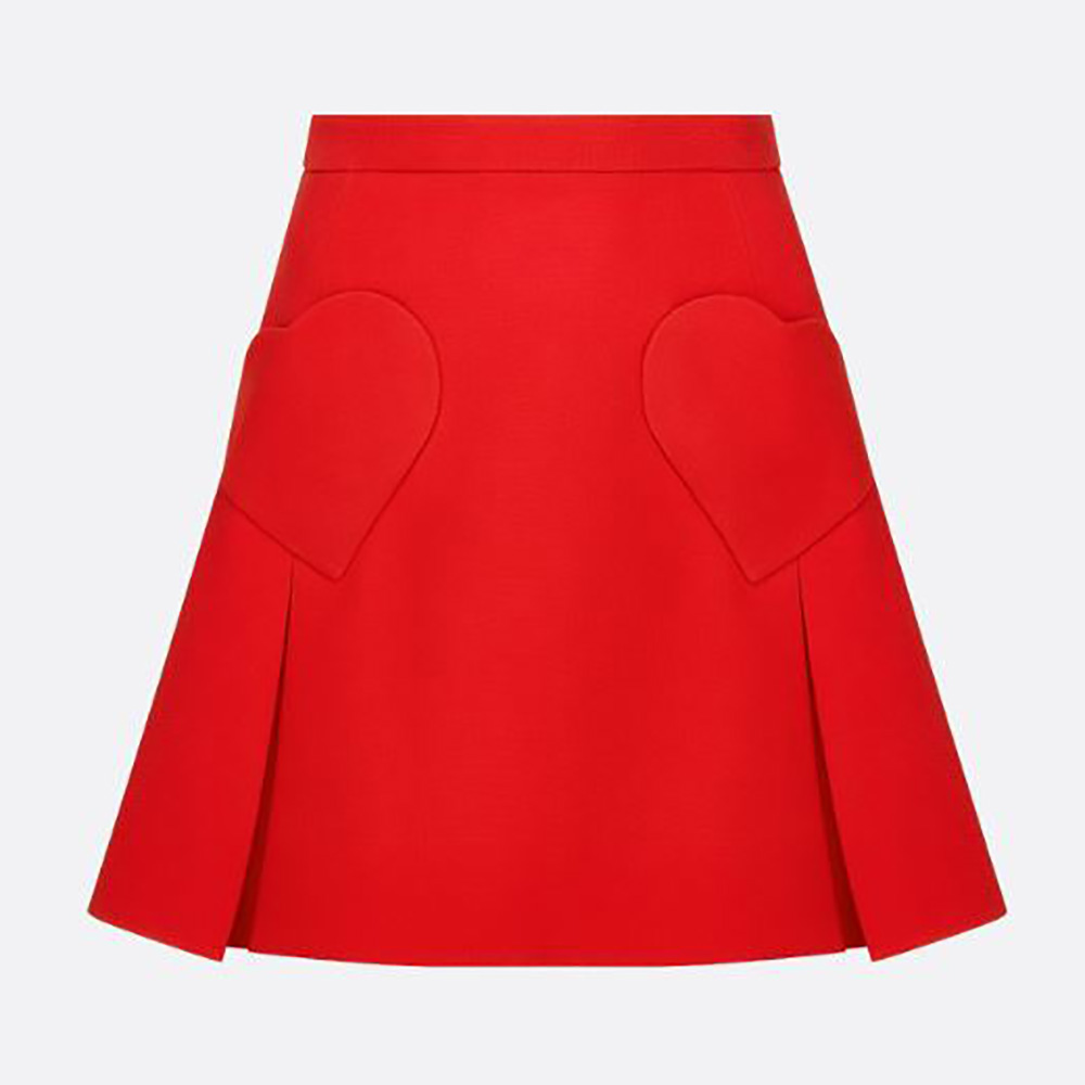 Front view of Dior Women Dioramour Miniskirt with Heart-Shaped Pockets in red