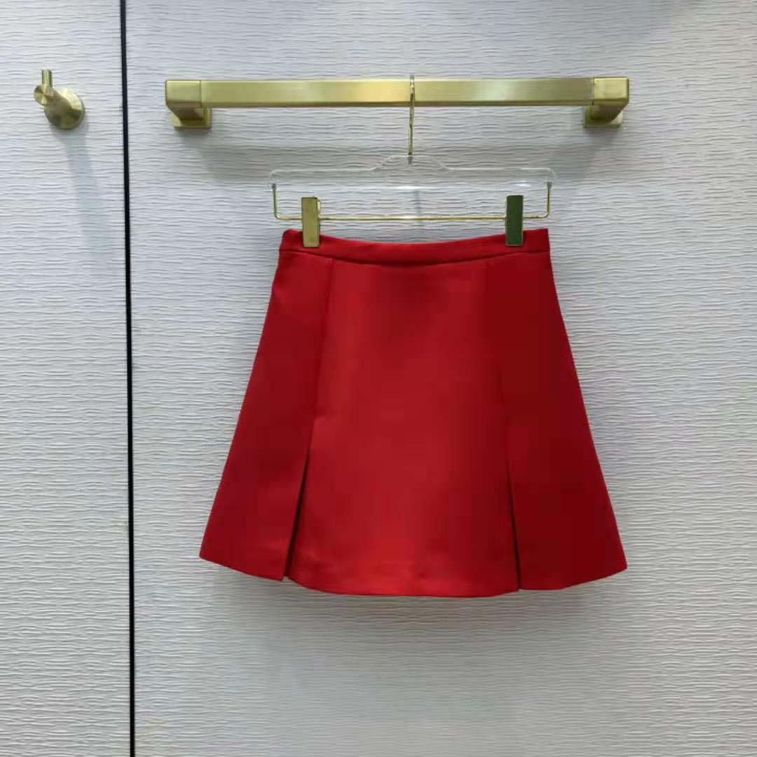 Side angle showing silhouette of Dior Women Dioramour Miniskirt in vibrant red