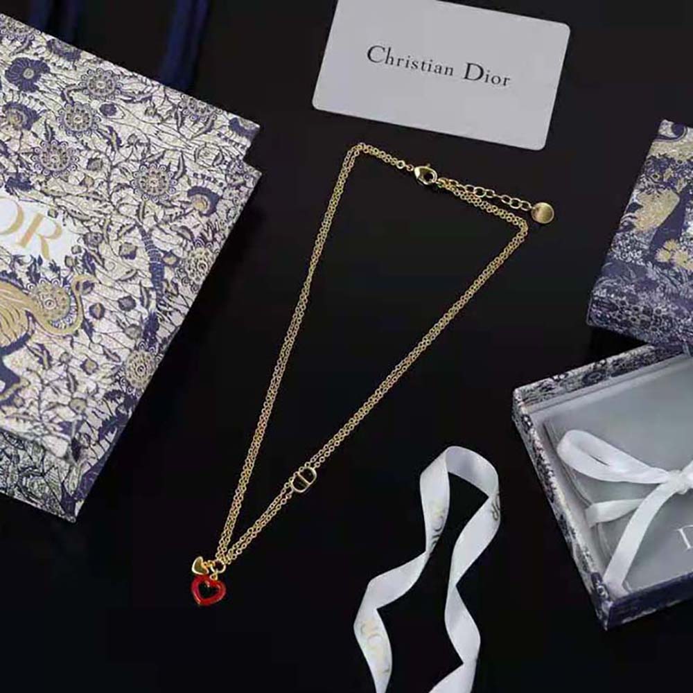 Side angle showing adjustable clasp on Dior Women Dioramour Necklace Gold-Finish Metal and Red Lacquer