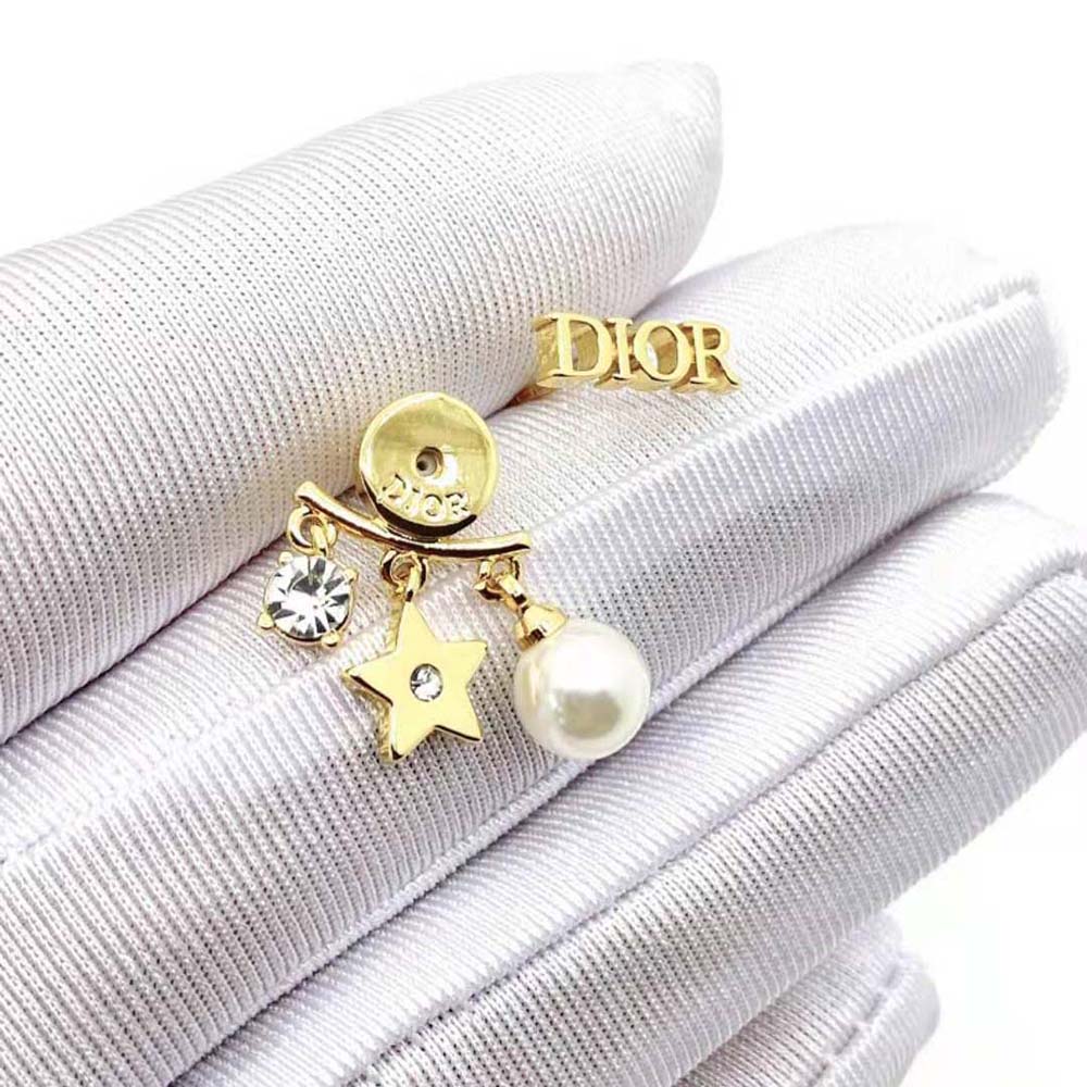 Dior Women Dio(r)evolution Earrings Gold-Finish Metal with White Resin Pearls and White Crystals - image 6