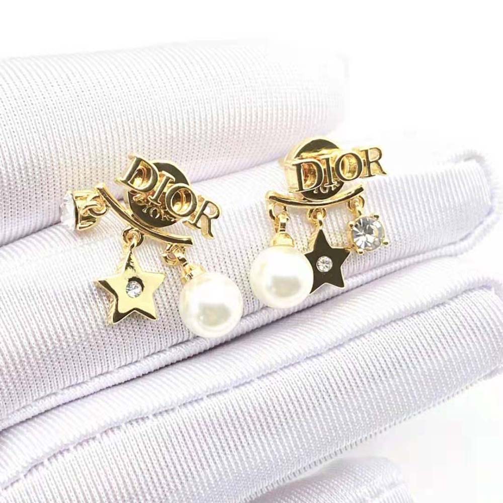 Dior Women Dio(r)evolution Earrings Gold-Finish Metal with White Resin Pearls and White Crystals - image 5