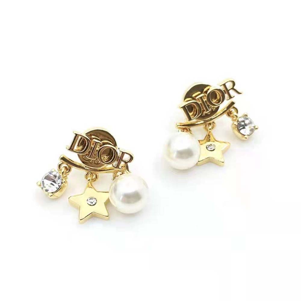 Dior Women Dio(r)evolution Earrings Gold-Finish Metal with White Resin Pearls and White Crystals - image 4