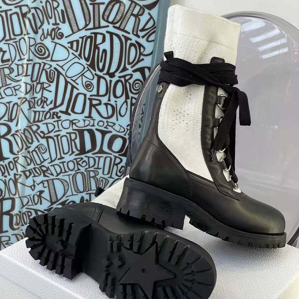 Dior Women Diorland Lace-up Boot Black Calfskin and White Cotton - image 5