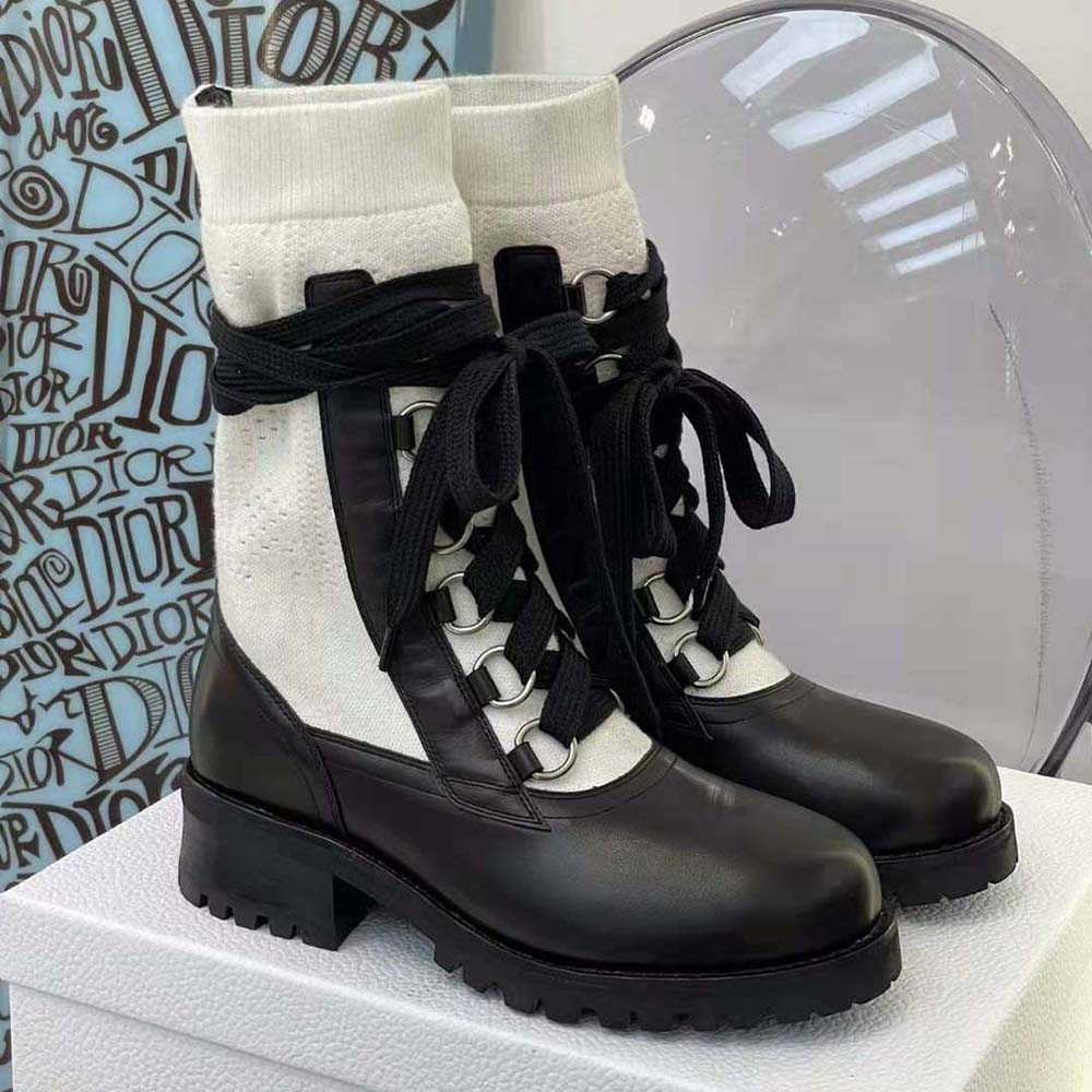 Dior Women Diorland Lace-up Boot Black Calfskin and White Cotton - image 4