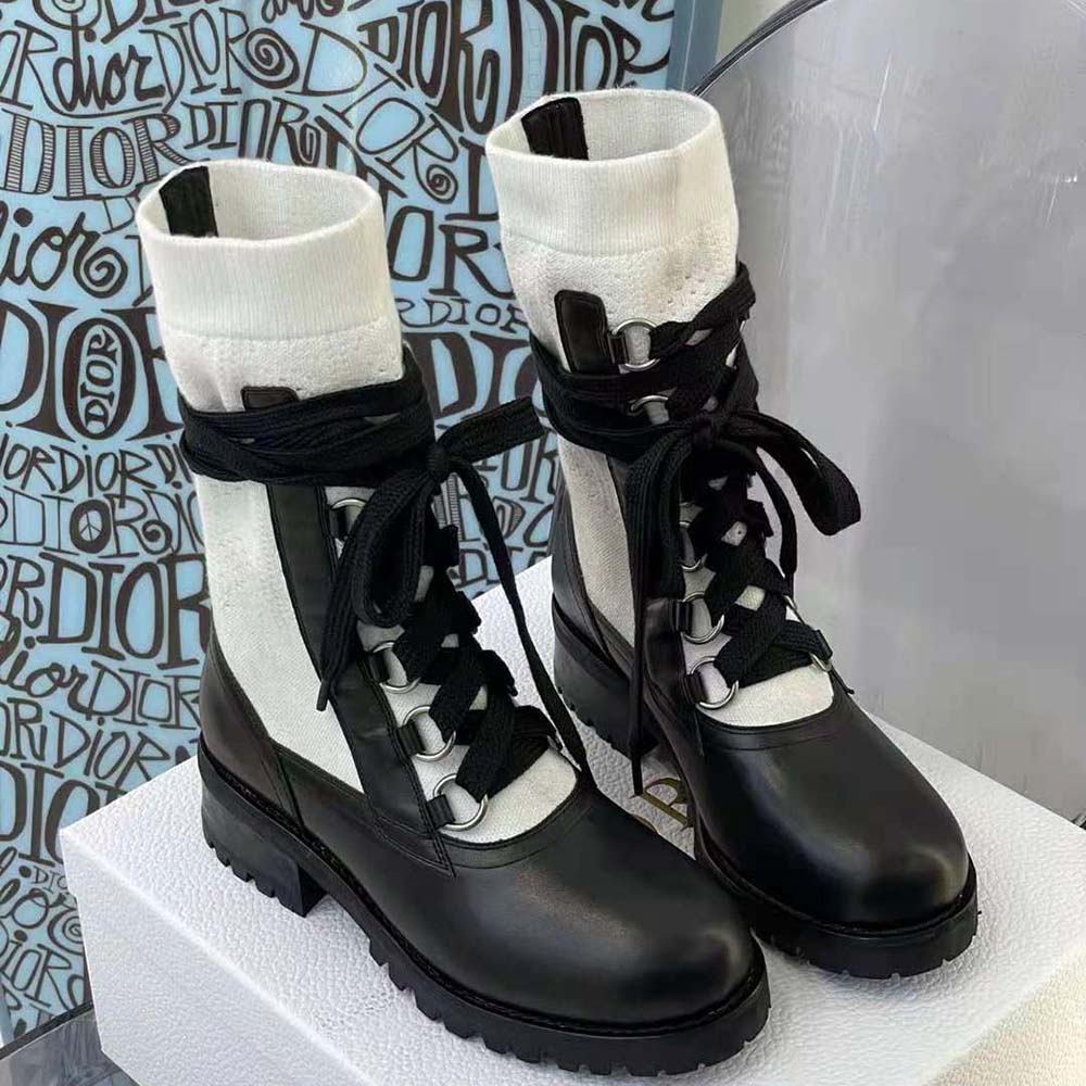Front angle showing lace-up detail on Dior Women Diorland Lace-up Boot