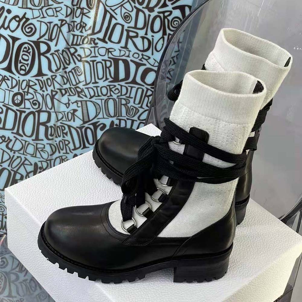 Dior Women Diorland Lace-up Boot Black Calfskin and White Cotton - image 6