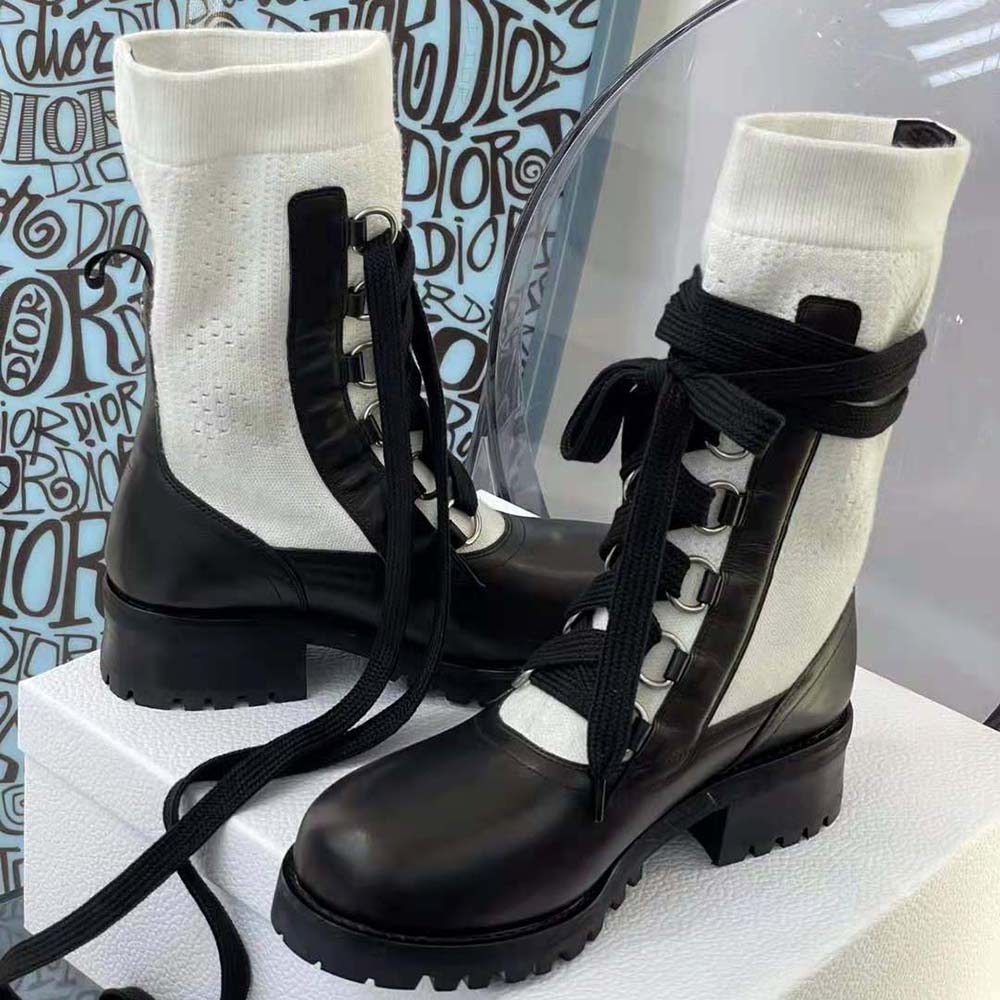 Dior Women Diorland Lace-up Boot Black Calfskin and White Cotton - image 7