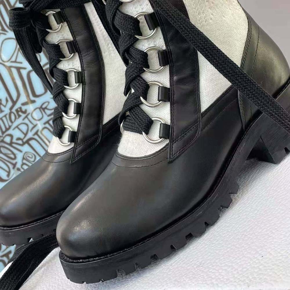 Dior Women Diorland Lace-up Boot Black Calfskin and White Cotton - image 9
